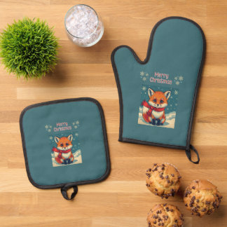 Cozy Christmas Fox  Oven Mitt & Pot Holder Set
