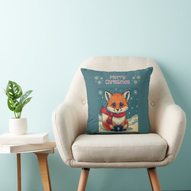 Cozy Christmas Fox Throw Pillow (Chair)