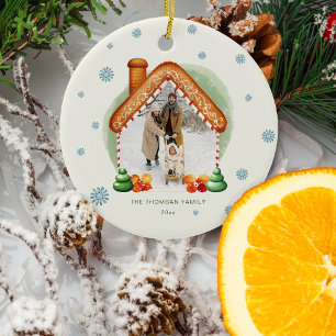 Cozy Christmas Gingerbread House Photo Holiday Ceramic Tree Decoration