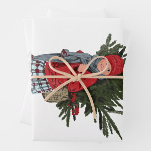 Cozy Christmas Girl & Evergreen Wrapping Paper Sheet