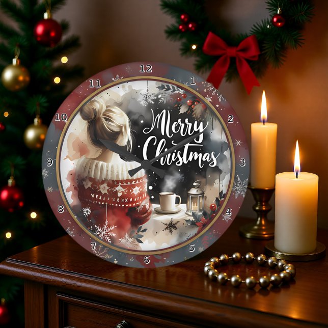 Cozy Christmas Girl Sweater Large Clock (Creator Uploaded)