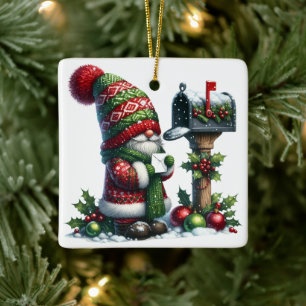 Cozy Christmas Gnome Art – Festive Holiday Ceramic Ornament