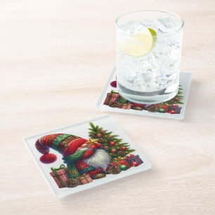 Cozy Christmas Gnome Art – Festive Holiday Glass Coaster