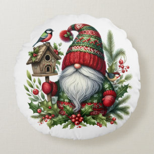 Cozy Christmas Gnome Art – Festive Holiday Round Cushion