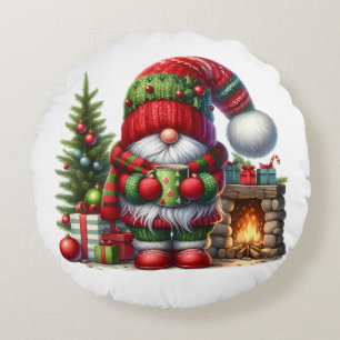 Cozy Christmas Gnome Art – Festive Holiday Round Cushion