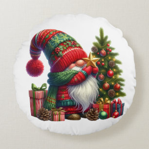Cozy Christmas Gnome Art – Festive Holiday Round Cushion