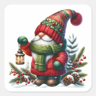 Cozy Christmas Gnome Art – Festive Holiday Square Sticker