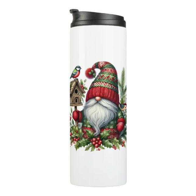 Cozy Christmas Gnome Art – Festive Holiday Thermal Tumbler (Rotated Right)