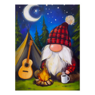 Cozy Christmas Gnome Camper Guitarist Poster