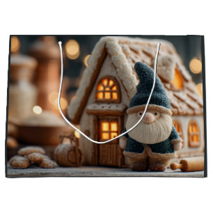 Cozy Christmas Gnome with Gingerbread House Large Gift Bag