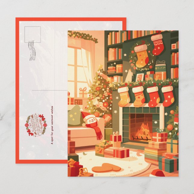 Cozy Christmas Living Room Postcard (Front/Back)