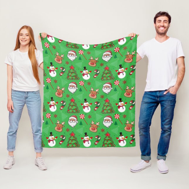 Cozy Christmas Magic– Santa, Reindeer & Snowflakes Fleece Blanket (In Situ)