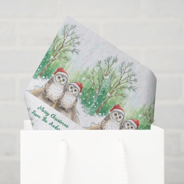 Cozy Christmas Owl Woodland Tissue Paper (Gift Bag)