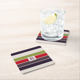 Cozy Christmas Pastel Color Palette Monogram Square Paper Coaster