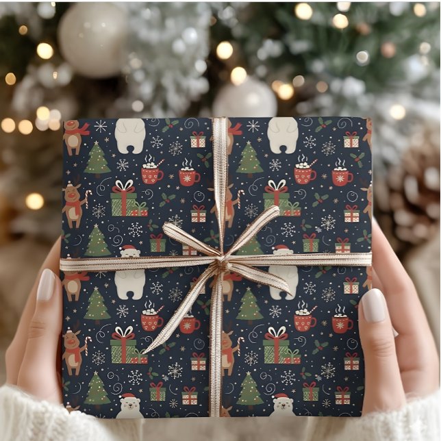 Cozy Christmas Pattern Reindeer Polar Bear Wrap Wrapping Paper (Creator Uploaded)
