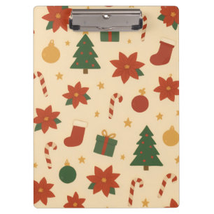 Cozy Christmas Pattern with Gifts and Trees Clipboard