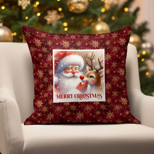 Cozy Christmas Pillow Cute Santa Claus and Rudolph
