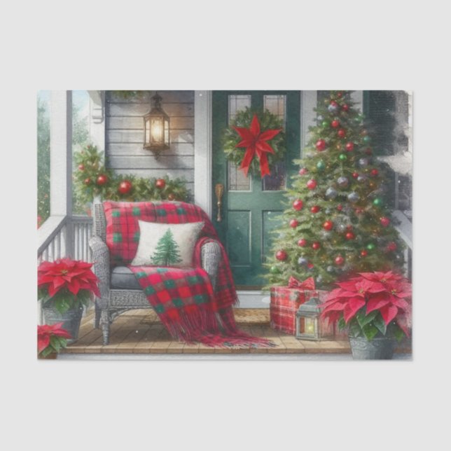 Cozy Christmas Porch Tree  Tissue Paper (Front)