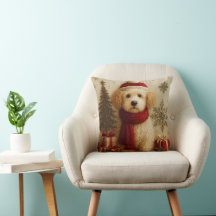 Cozy Christmas Puppy Throw Pillow