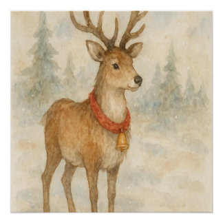 Cozy Christmas reindeer Festive Holiday Wall Art