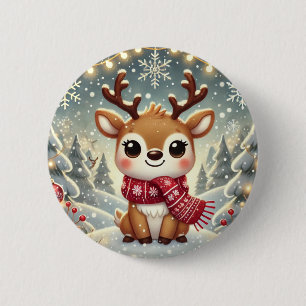Cozy Christmas Reindeer in a Winter Wonderland 6 Cm Round Badge