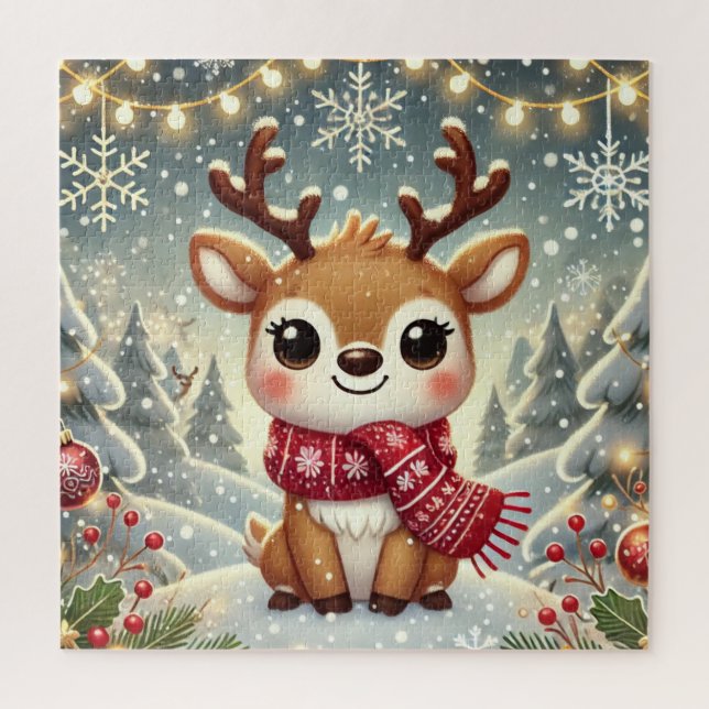 Cozy Christmas Reindeer in a Winter Wonderland Jigsaw Puzzle (Vertical)