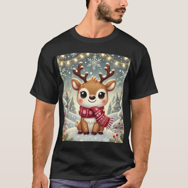 Cozy Christmas Reindeer in a Winter Wonderland T-Shirt (Front)