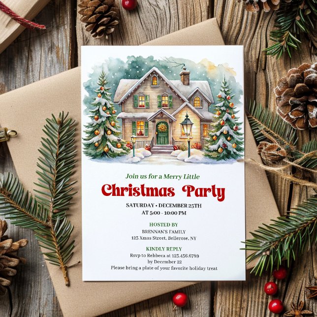 Cozy Christmas Scene Watercolor Holiday Invite (Cozy Christmas Scene Watercolor Holiday Invite)