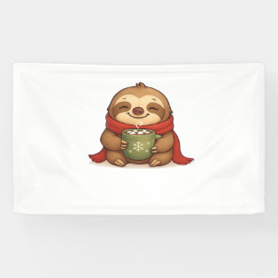 Cozy Christmas Sloth with Hot Chocolate – Cute Win Banner