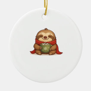 Cozy Christmas Sloth with Hot Chocolate � Cute Win Ceramic Tree Decoration