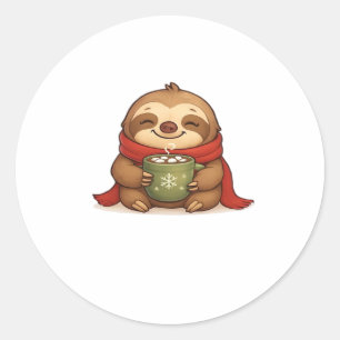 Cozy Christmas Sloth with Hot Chocolate � Cute Win Classic Round Sticker
