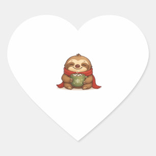 Cozy Christmas Sloth with Hot Chocolate � Cute Win Heart Sticker