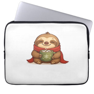 Cozy Christmas Sloth with Hot Chocolate – Cute Win Laptop Sleeve