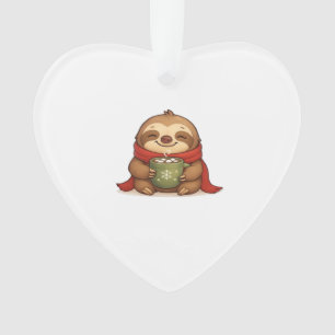 Cozy Christmas Sloth with Hot Chocolate � Cute Win Ornament