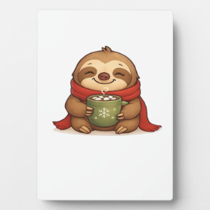 Cozy Christmas Sloth with Hot Chocolate � Cute Win Plaque