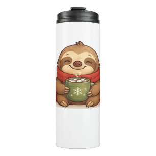 Cozy Christmas Sloth with Hot Chocolate – Cute Win Thermal Tumbler