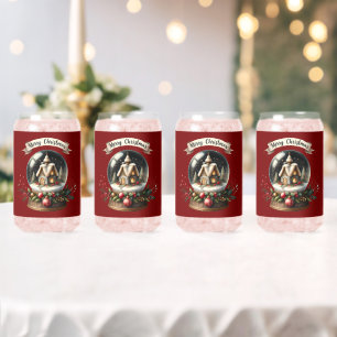 Cozy Christmas Snow Globe Cottage Scene Can Glass