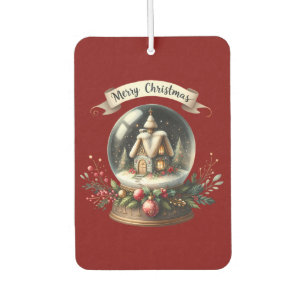 Cozy Christmas Snow Globe Cottage Scene Car Air Freshener