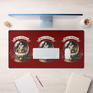 Cozy Christmas Snow Globe Cottage Scene Desk Mat