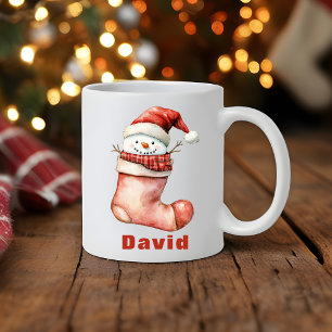 Cozy Christmas Snowman in Stocking Coffee Mug