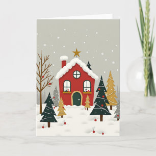 Cozy Christmas Snowy House Card