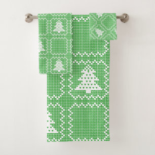 Cozy Christmas tree ugly sweater checkered pattern Bath Towel Set
