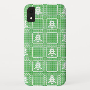 Cozy Christmas tree ugly sweater checkered pattern iPhone XR Case