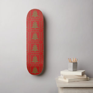 Cozy Christmas tree ugly sweater checkered pattern Skateboard