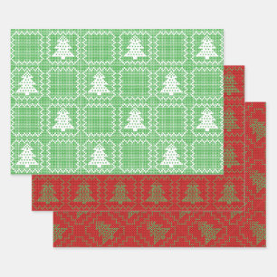 Cozy Christmas tree ugly sweater checkered pattern Wrapping Paper Sheet