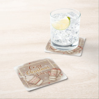 Cozy Christmas Vibes Decorative Pillow Square Paper Coaster