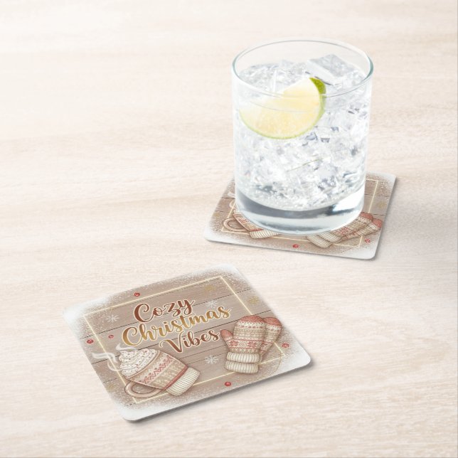 Cozy Christmas Vibes Decorative Pillow Square Paper Coaster (Insitu)