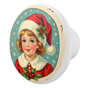 Cozy Christmas Victorian Cute Girl Ceramic Knob