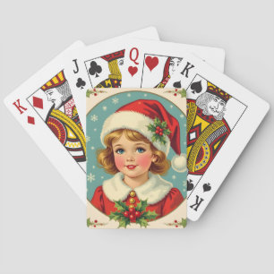 Cozy Christmas Victorian Cute Girl Playing Cards