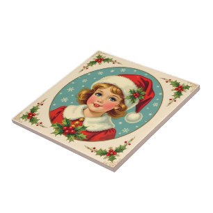 Cozy Christmas Victorian Cute Girl Tile